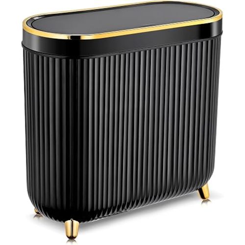 Supteron Bathroom Trash Can with Lid 3.1 Gallon Narrow Trash Can Small Plastic Trash Bin 12 Liter Rectangular Plastic Garbage Can with Press Type Lid for Bedroom Bathroom