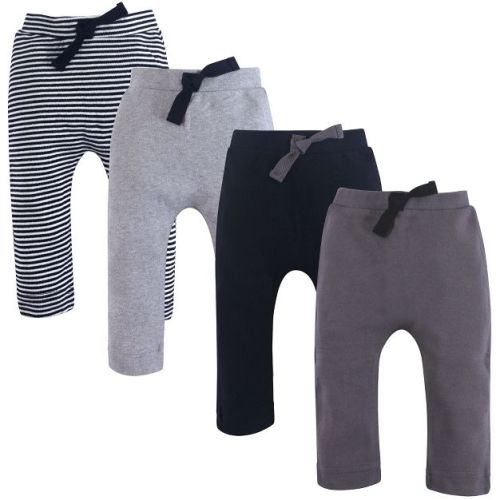Touched by Nature Basics Infant Baby Organic Cotton Pants 4-Pack, Charcoal and Slate, 0-3 Months