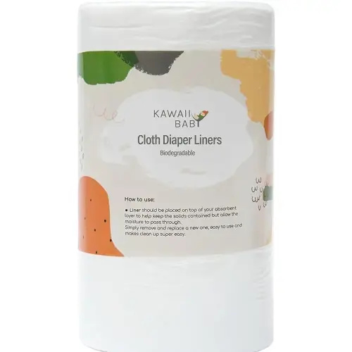 KaWaii Baby Cloth Diaper Liners Biodegradable Unscented Bamboo Cloth Diaper Liner Rolls, SGS Certified - 100 Sheets/Roll