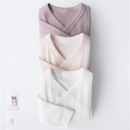 THREE-PACK LONG SLEEVE BODYSUITS WITH KIMONO COLLAR - Pink | ZARA