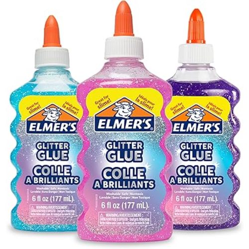 Elmer's Liquid Glitter Glue, Assorted Colors, Blue, Pink, Purple - Arts & Crafts, Kids Activity, Creative Fun, #1 Teacher Brand