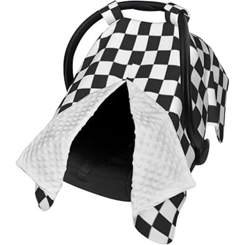 The Checker Flag Baby Car Seat Cover & Breastfeeding Nursing Cover - Breathable Stretch Fabric Multi-Use Nursing Cover for Breastfeeding
