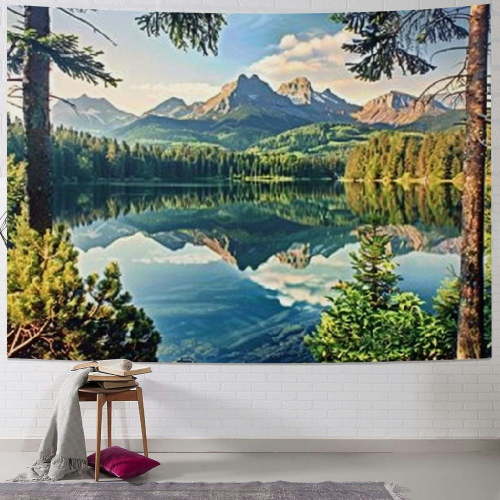 BCIIG Lake Mountain Scenery Tapestry Wall Hanging, Nature Forest Plant Trees Pictures Art Wall Tapestries Blanket for Bedroom Living Room Dorm Decor 40x60inch