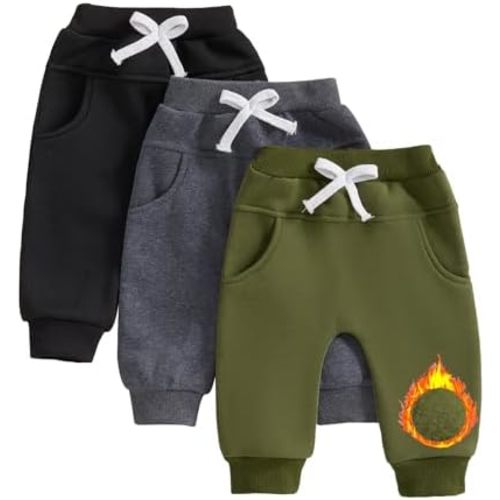 12-18 month fleece Yoawdats Baby Boys' 3-Pack Pull-on Jogger Pants Knit Pants Classic Fit Elastic Waist Kids Toddler Pants Multipacks Long Pants
