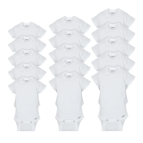 Gerber 15-Pack Grow-With-Me White Onesies® Brand Short Sleeve Bodysuit Assorted Size Set