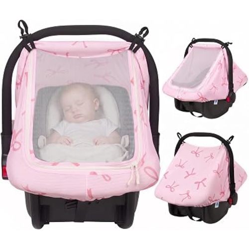 Baby Car Seat Cover with Breathable Mesh Window Infant Car Seat Canopy