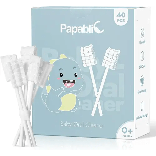 Papablic Baby Tongue Cleaner, Baby Oral Cleaner, Disposable Infant Mouth Cleaner Newborn, Upgrade Gum Cleaner with Paper Handle or Infants Ages 0-2 Years, 40 Pack