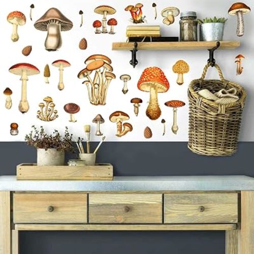 Vintage Mushroom Wall Decals Peel and Stick Retro Mushrooom Wall Stickers Large Big Mushrooms Wall Stickers Removable Colorful Mushrooms Wall Decals for Kids Room Nursery Decor