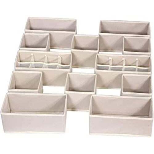 12 Pack Foldable Drawer Organizer Dividers Cloth Storage Box Closet Dresser Organizer Cube Fabric Containers Basket Bins for Underwear Bras Socks Panties Lingeries Nursery Baby Clothes Beige NN246