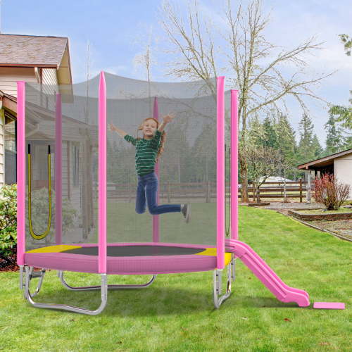 7ft Trampoline for Kids Age3-12, SHINPT Recreational Trampolines with Safety Enclosure Net, Mini Outdoor Trampoline with Slide and Ladder, Easy Assembly, Outdoor, Indoor, Patio, Backyard