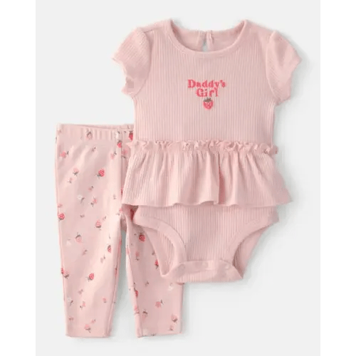 Baby Girl 'Daddy's Girl' Strawberry Short Sleeve Bodysuit & Pant Set - Pink | Carter's
