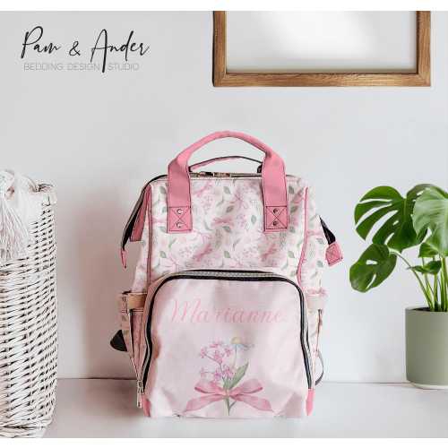 BOW AND FLOWERS Diaper Bag, Baby Girl Diaper Bag, Girly Diaper Bag, Personalized Baby Shower Gift, Newborn Gift, Wild Flower Diaper Bag