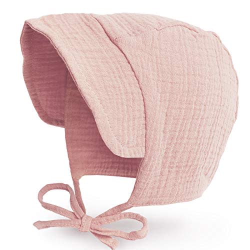 JELLYTREE Baby Hat Brimmed Sun Bonnet Muslin Double Gauze Toddler Sun Hat Infant Boys Girls Beanie Caps, 6m 12m 24m