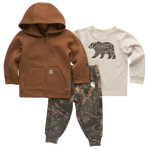 Carhartt Fleece Jacket, Long-Sleeve T-Shirt, and Camo Pants 3-Piece Set for Baby Boys