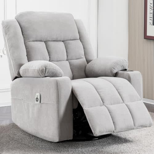 Ketaiyou Power Swivel Rocker Recliner Chair for Adults (Light Grey) | Massage and Heat, USB and Type-C Ports, Infinite Position, Electric Glider Reclining Single Sofa Chair for Living Room