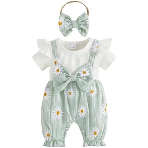 YINGISFITM Newborn Baby Girl Summer Clothes Short Sleeve Bubble Romper Bow Shorts Jumpsuit Infant Outfit 0 3 6 9 12 18 Months