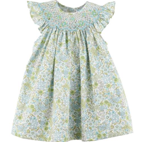 Floral Bouquet Bishop Dress in Turquoise