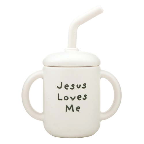 Silicone Sippy Cup, 4 ounce, with straw and lid, Jesus Loves Me R1516