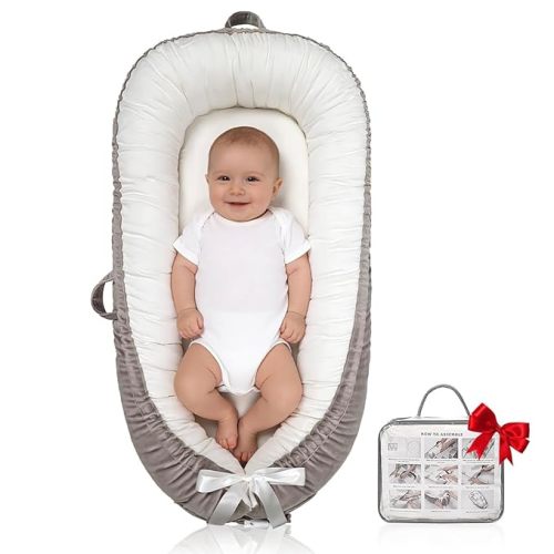 Baby Lounger | Organic Cotton Infant Lounger | Reversible, Adjustable & Portable Floor Lounger | Soft, Breathable, Washable Cover
