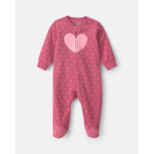 Baby Girl Heart Fleece 2-Way Zip Sleep & Play Pajamas - Pink | Carter's