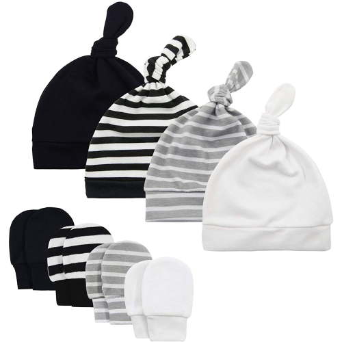 Zando Baby Hats and Mittens, 0-6 Months, Newborn Beanies, 100% Cotton, Winter Caps, 4 Pack