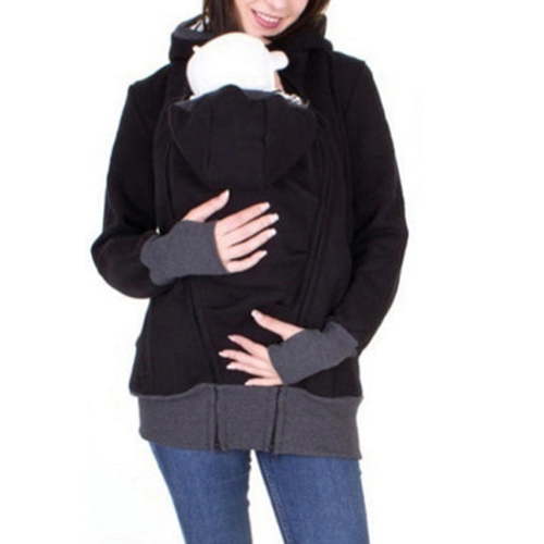 MGCWSH Women's Fleece Zip Up Maternity Kangaroo Baby Hoodie Sweatshirt Jacket Black S