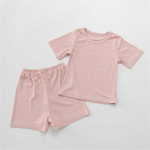 THDHVS Toddler Girl Clothes, Girls' Clothing Sets, Toddler Baby Girl Summer Clothes Ribbed Knit Cotton Cute Summer Outfits Short Sleeves 2 Pieces Shorts Set Pink 1-2 Years