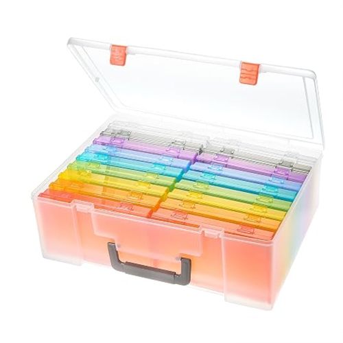 Photo Storage Box 4x6, 18 Inner Extra Large Organizer Acid-Free Photo Keeper Storage Case, Plastic Craft Storage Box for Stickers Stamps Seeds (Clear, 18 Boxes)