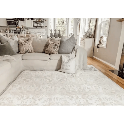 Premium Stylish Foam Play Mat | Cushy-Soft & Thick | Easy-to-Clean, Hypoallergenic, Non-Toxic, Pet-Friendly | One Piece - Large Neutral Vintage Damask