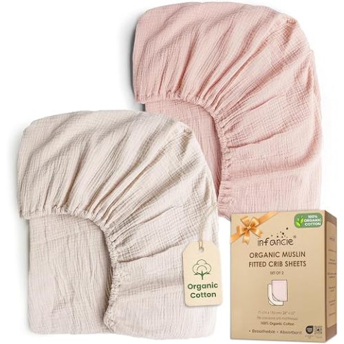 100% Organic Cotton 2 PK Baby Muslin Crib Sheets Unisex 28x52 in