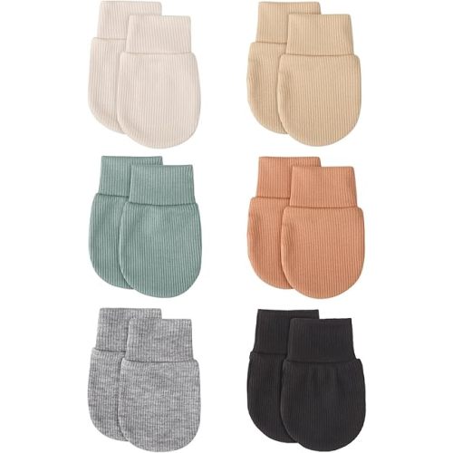 BQUBO 6 Pairs Newborn Baby Boys Girls Mittens 0-6 Months Unisex-Baby Infant Mittens Elastic No Scratch Wrist Gloves