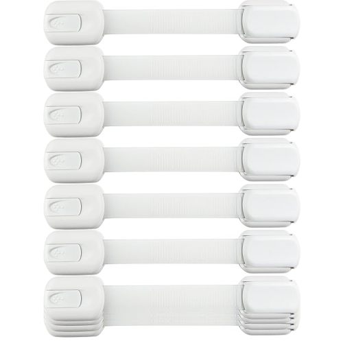 Child Safety Strap Locks (10 Pack) Baby Locks for Cabinets and Drawers, Toilet, Fridge & More. 3M Adhesive Pads. Easy Installation, No Drilling Required, White