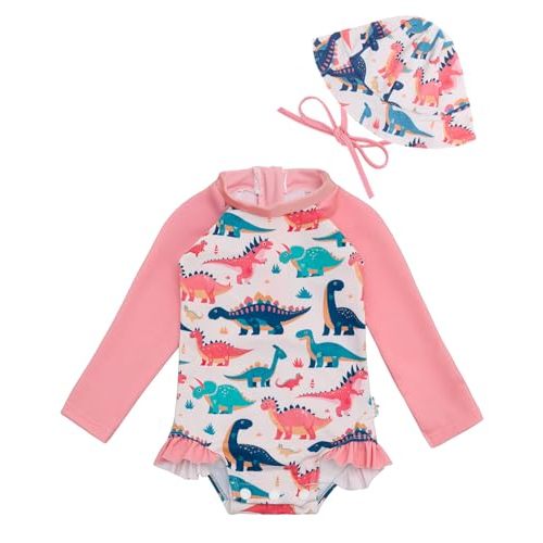 babygoal Baby Girls Long Sleeve One Piece Rash Guard Swimsuit with Zipper, UPF 50+ Sun Protection