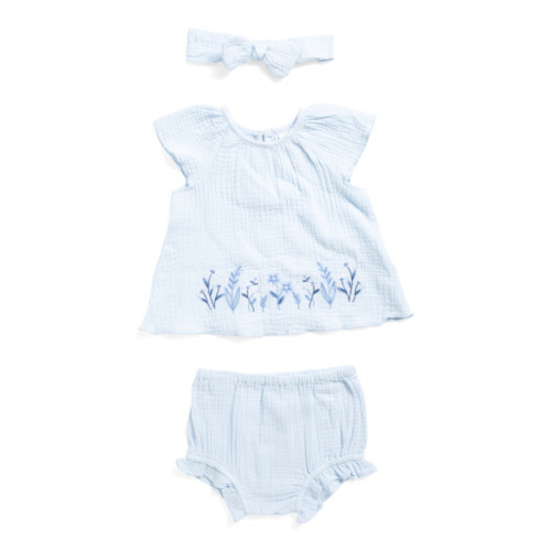 Newborn Girls Border Sunsuit Top And Bloomers Set With Headband | Baby | Marshalls