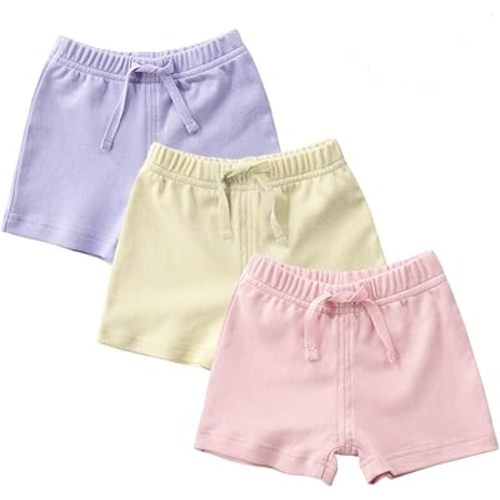 Teach Leanbh Unisex-Baby 3-Pack Cotton Soild Color Short with Drawstring 3-24 Months