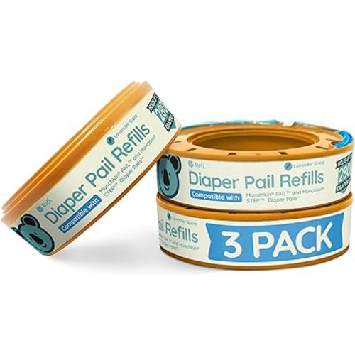 Reli. Diaper Pail Refill Bags, Compatible with Munchkin Step, Pail (3 Pack) | Pail Refills w/Lavender Scent | Odor Blocking, Strong, Easy Replacement | Holds up to 840 Diapers