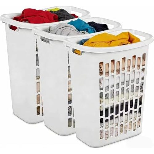 (3-Pack) 1.8 BUSHEL Slim-Iine Open Plastic Laundry Hamper, with Reinforced Handle for Easy Carrying of Clothes, Durable, Suitable for Bedrooms, Laundry Rooms, Bathrooms, White