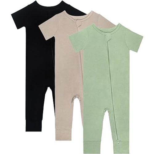 Baby Pajamas Summer Short Sleeve 2 Way Zipper Footless Rompers 0-24 Months
