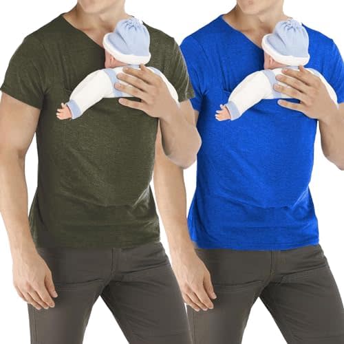 Mens Kangaroo Baby Carrier Shirt, Dad Shirt Baby Carrier Kangaroo Shirt for Dad and Baby V Neck Short Sleeve Kangaroo T Shirt