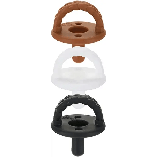 Itzy Ritzy Silicone Pacifiers for Newborn - Itzy Soother Pacifiers Feature Collapsible Handle & Two Air Holes for Added Safety; for Ages 0-6 Months, Coffee & Cream Set of 3 in White, Tan & Brown