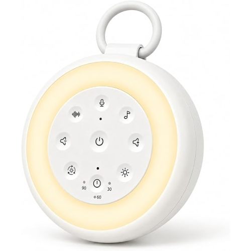 Portable Baby Sound Machine, 24 Sleep Sounds, Voice Recording & Night Light