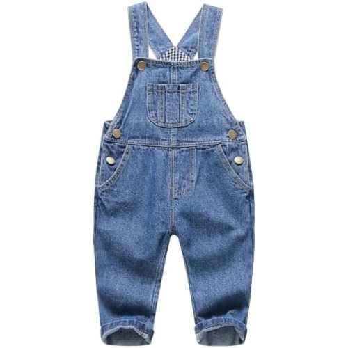 KIDSCOOL Toddler Baby Denim Overalls Ripped Holes Jean Bib Romper Jumpsuit