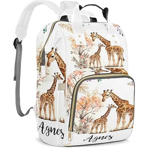 Personalized Diaper Backpack with Name, Custom Giraffe Baby Backpack Diaper Bag, Boy Girl Multifunctional Mommy Bag