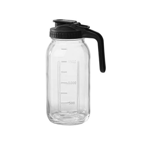 Jarware Mason Jar Pitcher, 64oz Wide Mouth Glass Mason Jar & Plastic Spout Lid with Handle