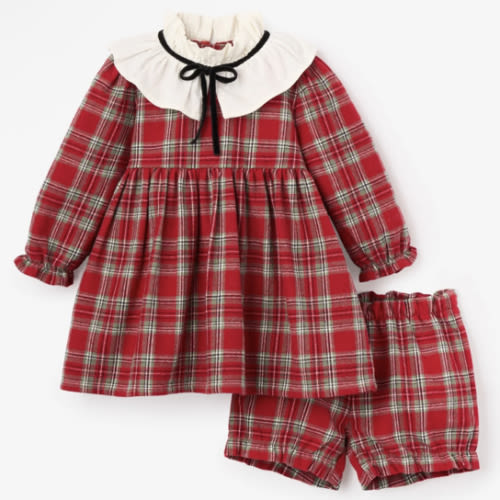 Holiday Red Tartan Dress w. Pleated Collar – Elegant Baby