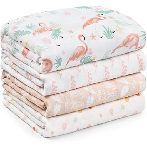 GLLQUEN BABY Muslin Swaddle Blankets 4Pk Receiving Blanket Large 35" x 40"