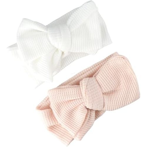 Pokinge 2Pcs Big Hair Bow Baby Headbands,Large Bowknot Elastic Stretchy Wide Headbands Hairband Hairbows Turban Headwraps for Newborn Infant Toddler