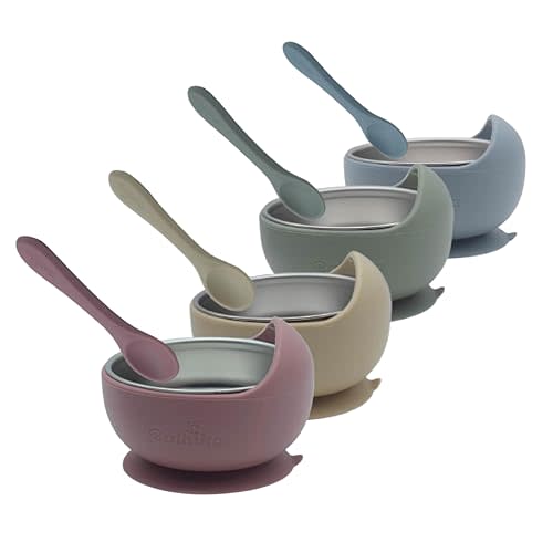 Balhika Silicone Baby Bowl Feeding Set – 12-Piece Set with Stainless Steel Inserts and Baby Spoons – BPA-Free Suction Bowls for Babies and Toddlers – Easy to Clean, Safe Mealtime Set for Self-Feeding