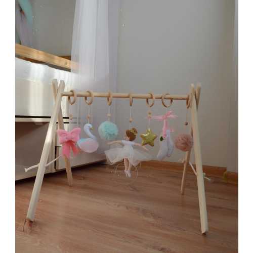 Girl Baby Play Gym Toys , Princess Baby Gym with ballerina and swan felt toy , Baby Gym Hanging Toys , Infant Toy , Ballerina Nursery Decor