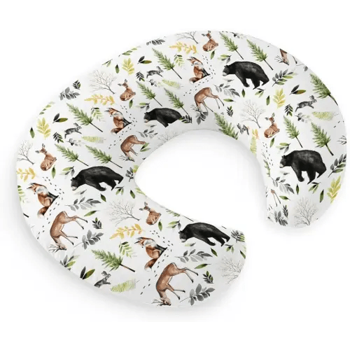 HawSkgFub Forest Animals Creatures Nursing Pillow Cover for Baby Boys, Pine Tree Bear Fox Deer Leaf Breastfeeding Pillow Slipcover, Nursing Pillowcase for Newborn Infant, Cover Only